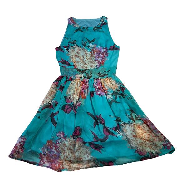 Women's Sleeveless Crewneck Floral Print Fit and Flare Mini Dress Size XS Boho - Picture 1 of 9